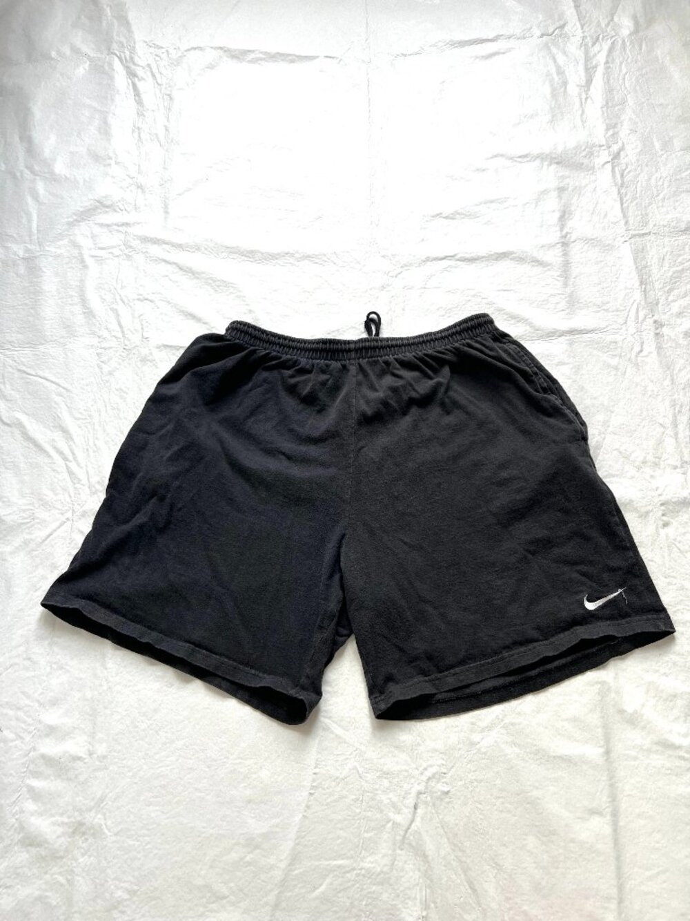 Vintage Nike shorts mens XXL black white swoosh knit 100% cotton made in USA
